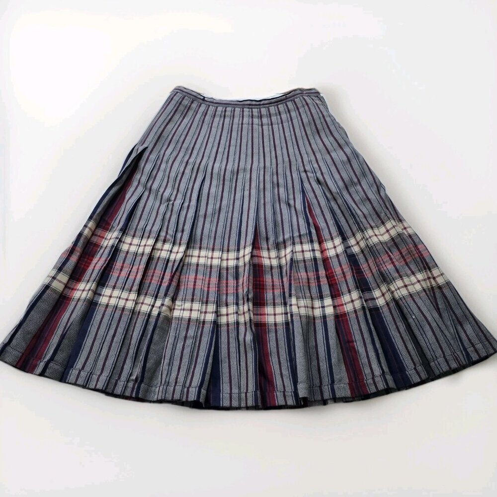 Highland Queen Plaid Reversible Pleated Skirt Womens 12 Blue Red White VTG FLAWS - Picture 11 of 16